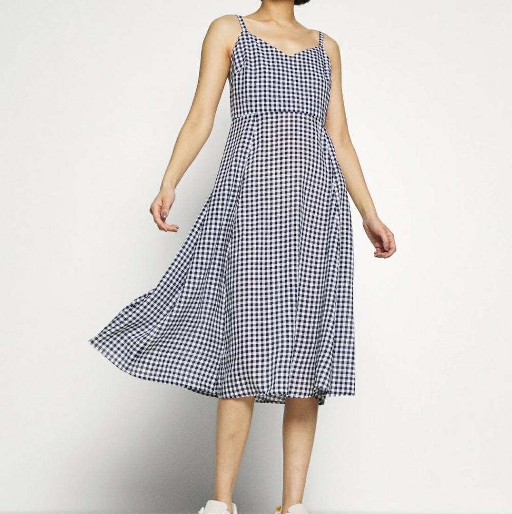 GAP v cami midi navy gingham dress size xs